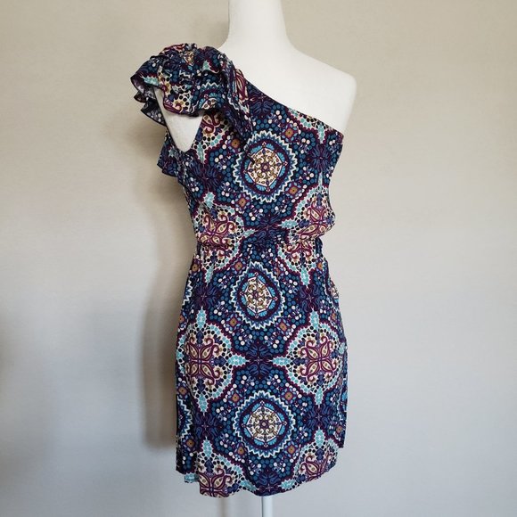 One Shoulder Short Dress Mandala Print - Picture 5 of 11